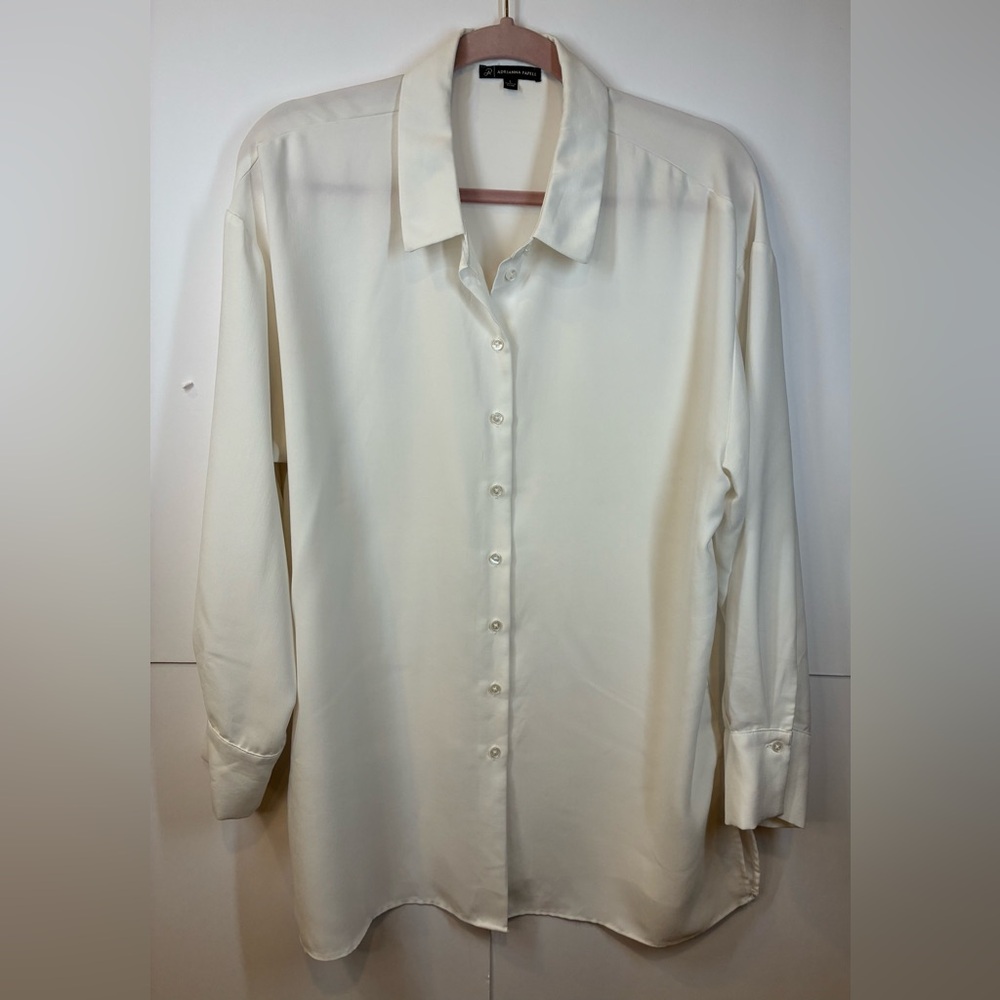 Adrianna Papell Ivory Button Front Blouse Women’s Large Classic Career Top